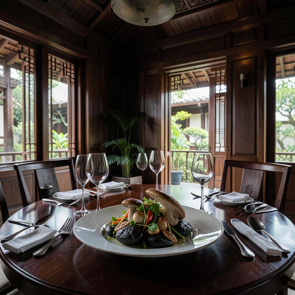 Assiette végétale et boiseries de Fu He Hui