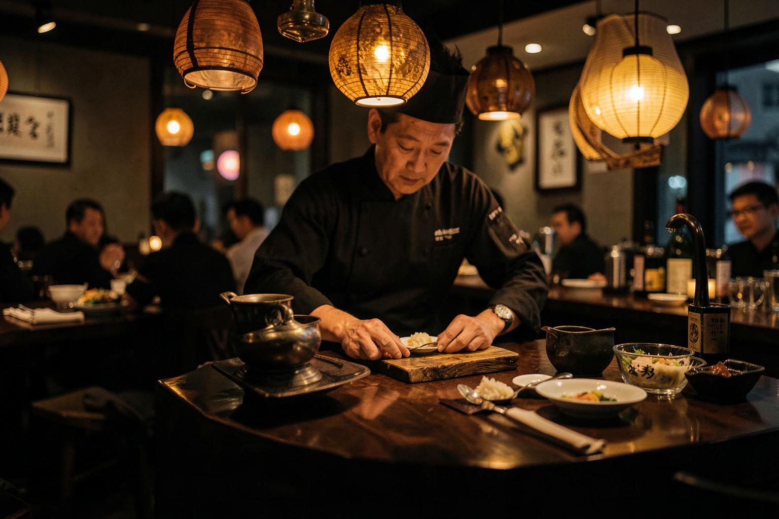 Chef à un comptoir gastronomique intime de Shanghai