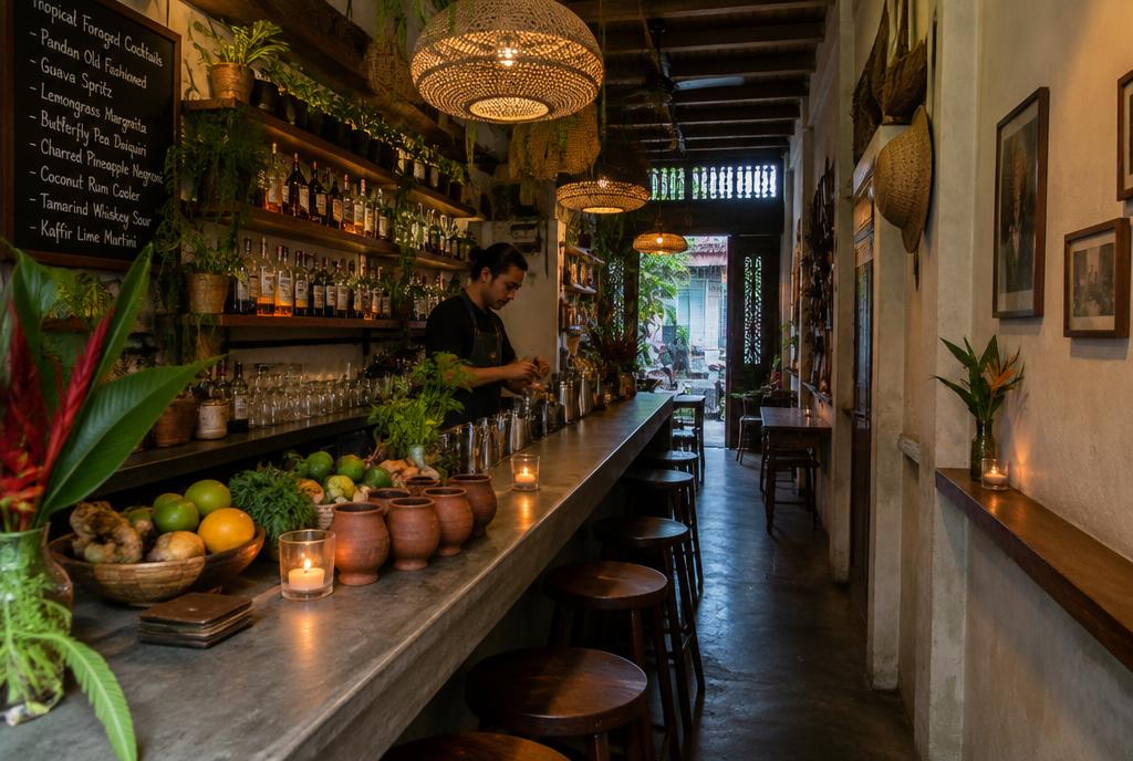 Comptoir en bois brut du bar Native sur Amoy Street à Singapour