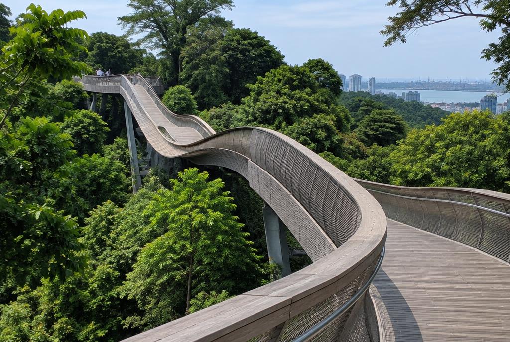 Passerelle en bois ondulante des Henderson Waves au-dessus de la forêt