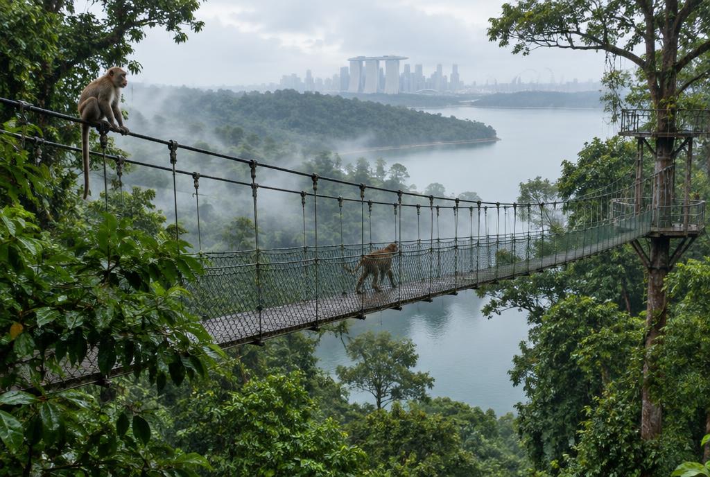 Pont suspendu dans la canopée au-dessus du réservoir MacRitchie