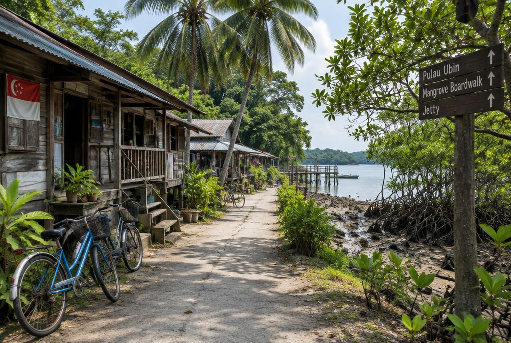 Maisons en bois et vélos sur l'île de Pulau Ubin