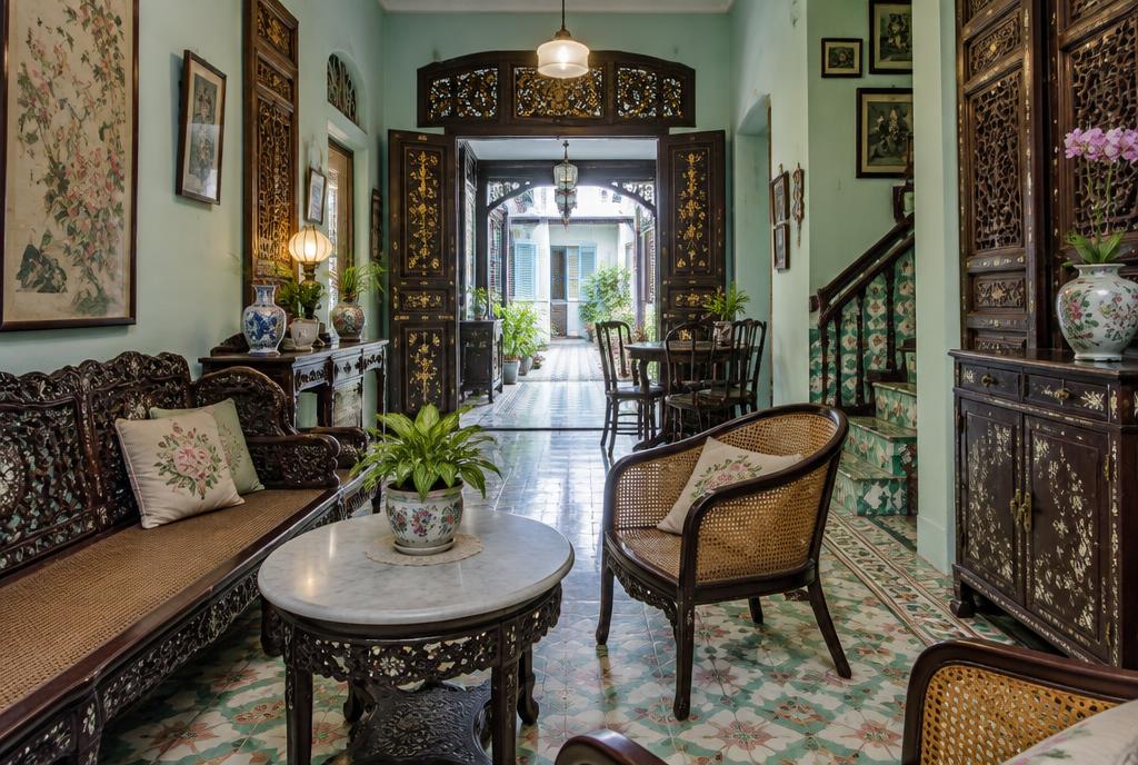 Façade peranakan pastel d'une maison de Joo Chiat à Singapour