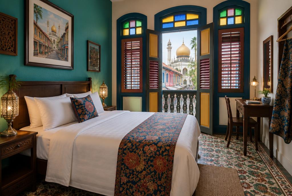Chambre dans une shophouse colorée de Kampong Glam à Singapour