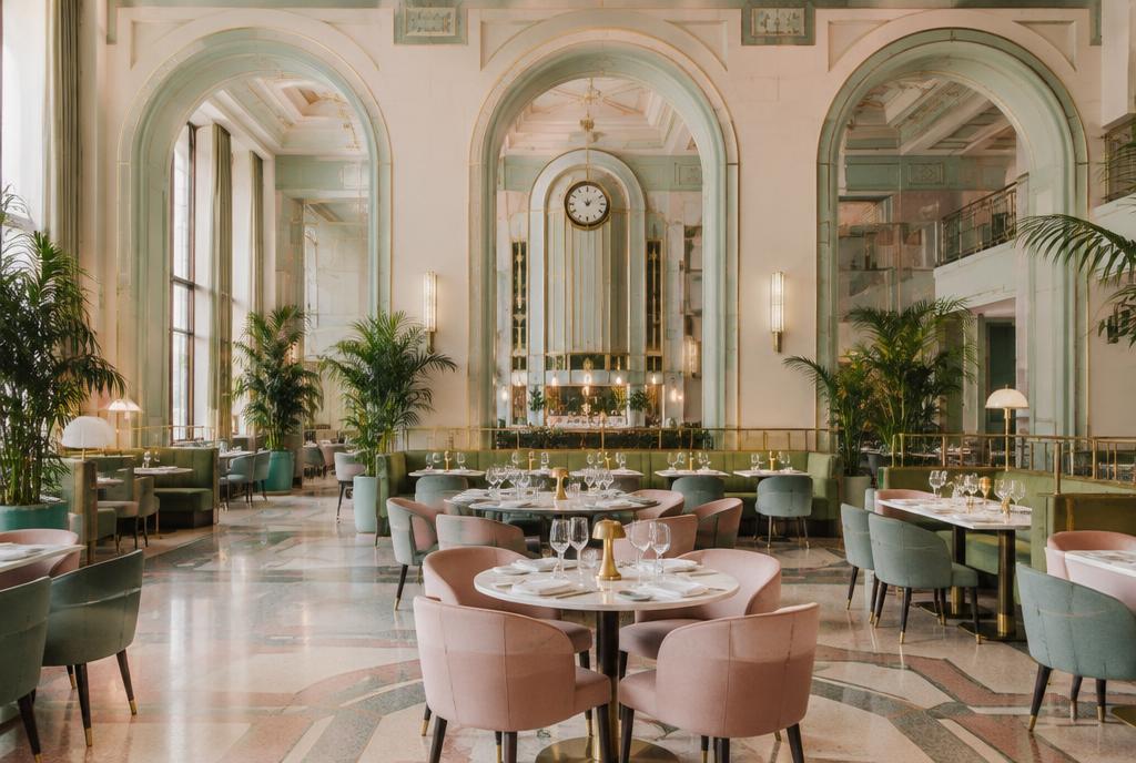 Salle rose pâle du restaurant Odette à la National Gallery de Singapour