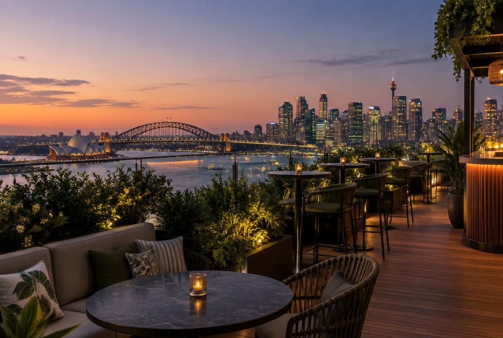 Rooftop végétalisé au-dessus des toits du centre de Sydney