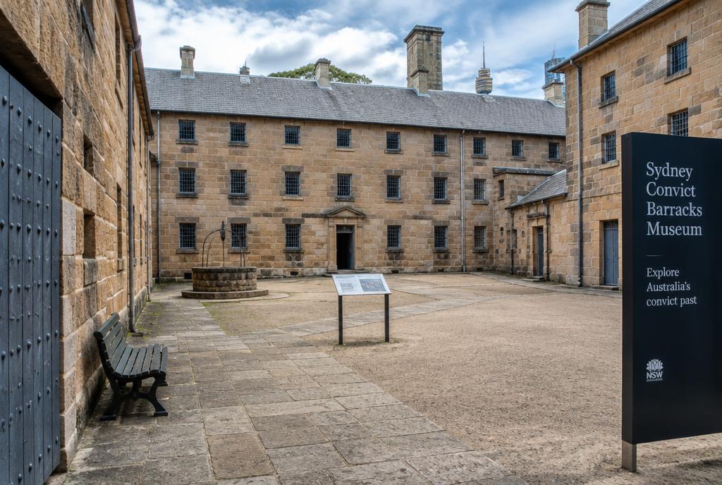 Cour pavée des casernes de bagnards de Hyde Park à Sydney