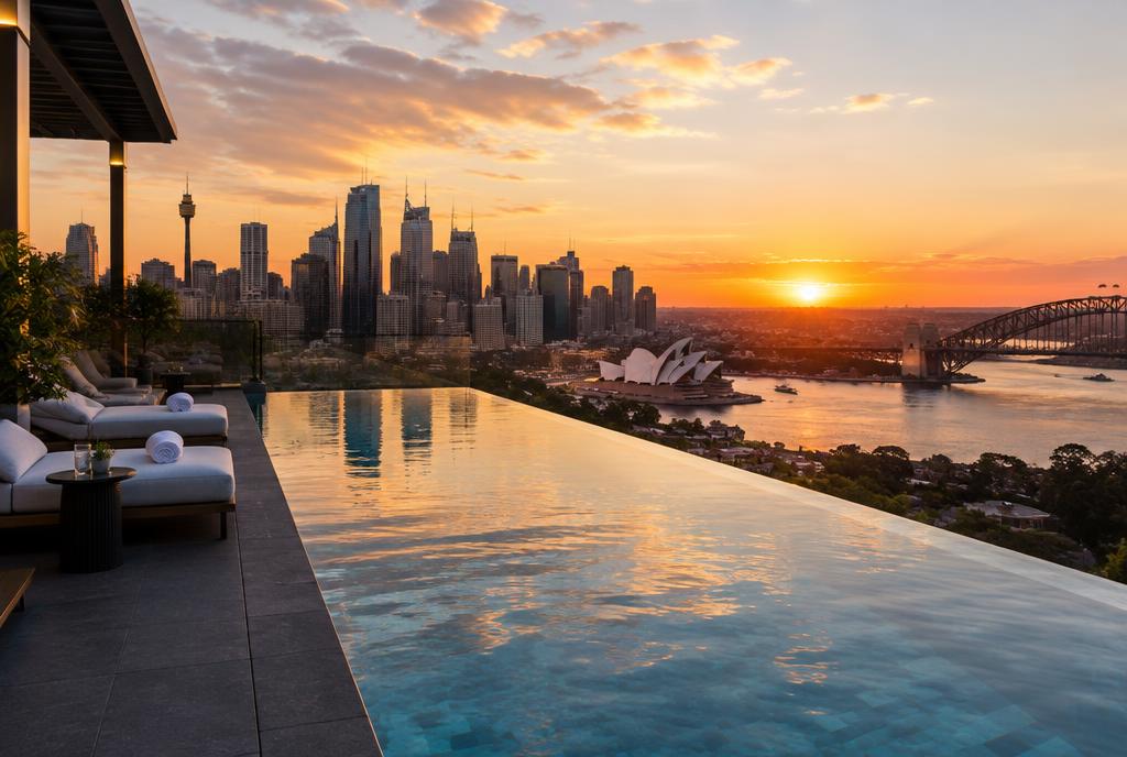 Suite vitrée en hauteur à Barangaroo avec vue sur le port de Sydney