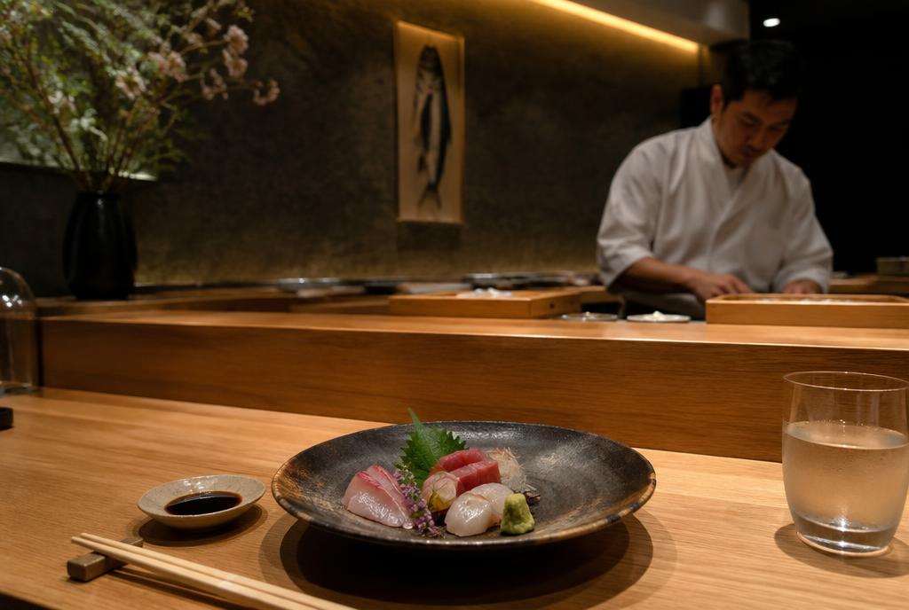 Assiette de poisson dressée sur un comptoir clair à Paddington