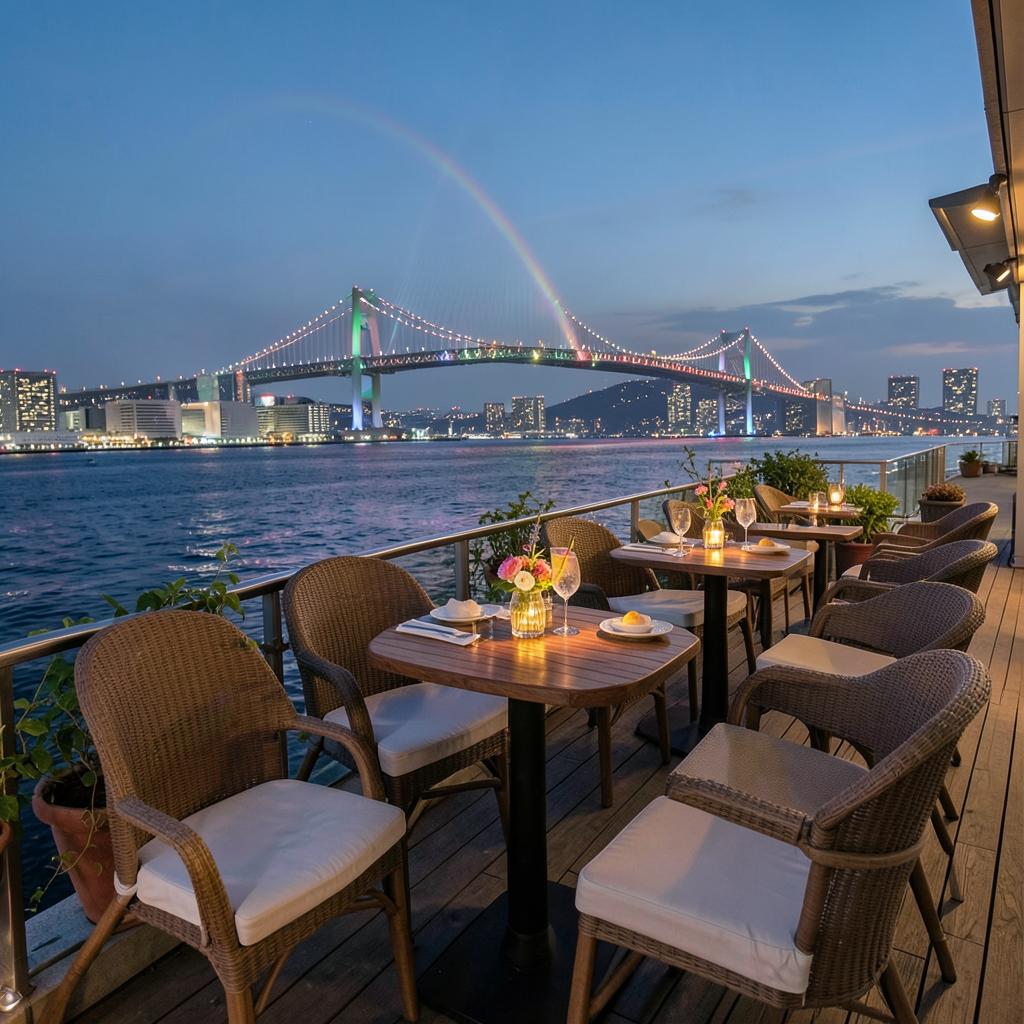 Terrasse du Rooftop Bar de l'Andaz Tokyo à Toranomon Hills face à la baie