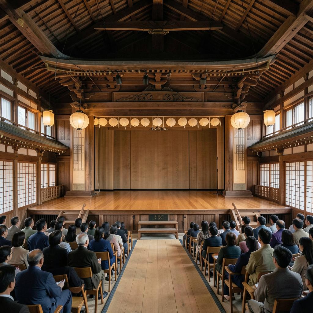 Scène de cyprès du théâtre nô national de Tokyo