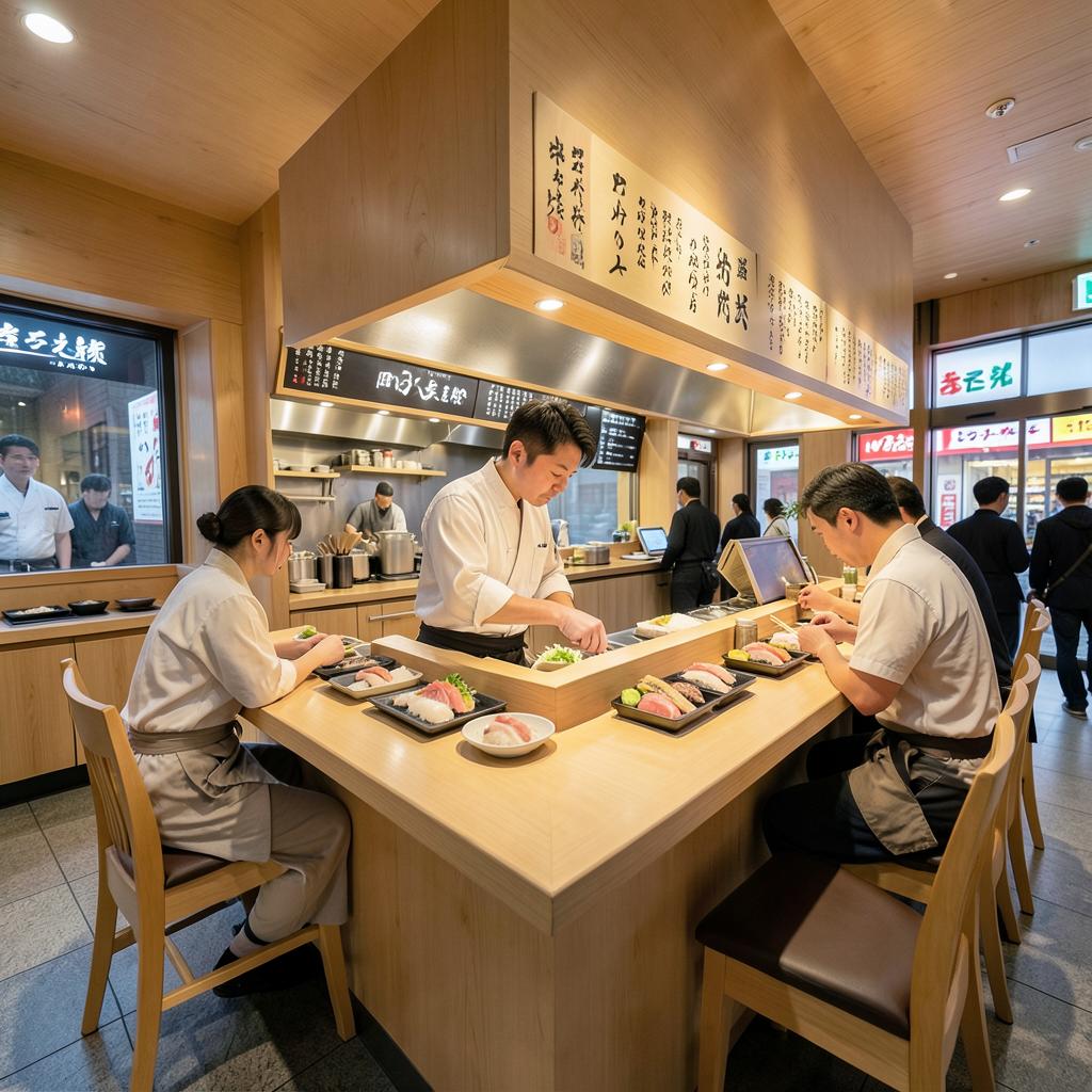 Comptoir de sushi en hinoki chez Sushi Saitō à Tokyo