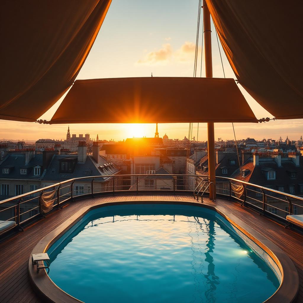 Le Bristol Paris, piscine emblématique sur le toit au design de voilier avec vue sur Paris